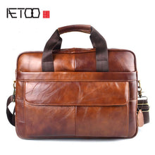 Load image into Gallery viewer, AETOO Genuine Leather real leather laptop bag business Handbags Cowhide Men Crossbody Bag Men's Travel brown leather briefcase