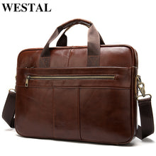 Load image into Gallery viewer, WESTAL men's briefcase bag men's genuine leather laptop bag business tote for document office portable laptop shoulder bag  8523