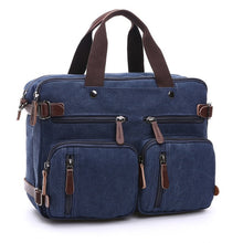 Load image into Gallery viewer, Scione Men Canvas Bag Leather Briefcase Travel Suitcase Messenger Shoulder Tote Back Handbag Large Casual Business Laptop Pocket
