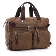 Load image into Gallery viewer, Scione Men Canvas Bag Leather Briefcase Travel Suitcase Messenger Shoulder Tote Back Handbag Large Casual Business Laptop Pocket