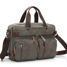 Load image into Gallery viewer, Scione Men Canvas Bag Leather Briefcase Travel Suitcase Messenger Shoulder Tote Back Handbag Large Casual Business Laptop Pocket