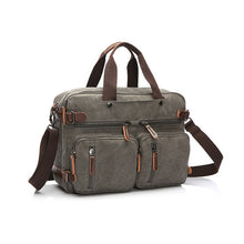 Load image into Gallery viewer, Scione Men Canvas Bag Leather Briefcase Travel Suitcase Messenger Shoulder Tote Back Handbag Large Casual Business Laptop Pocket