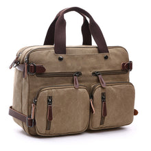 Load image into Gallery viewer, Scione Men Canvas Bag Leather Briefcase Travel Suitcase Messenger Shoulder Tote Back Handbag Large Casual Business Laptop Pocket