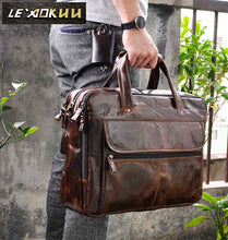 Load image into Gallery viewer, Men Oil Waxy Leather Antique Design Business Briefcase Laptop Document Case Fashion Attache Messenger Bag Tote Portfolio 7146